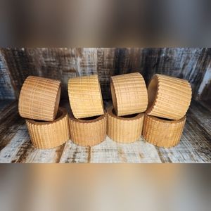 Carved Wood Napkin Rings Set of 8 Round Natural Color Boho Farmhouse Modern